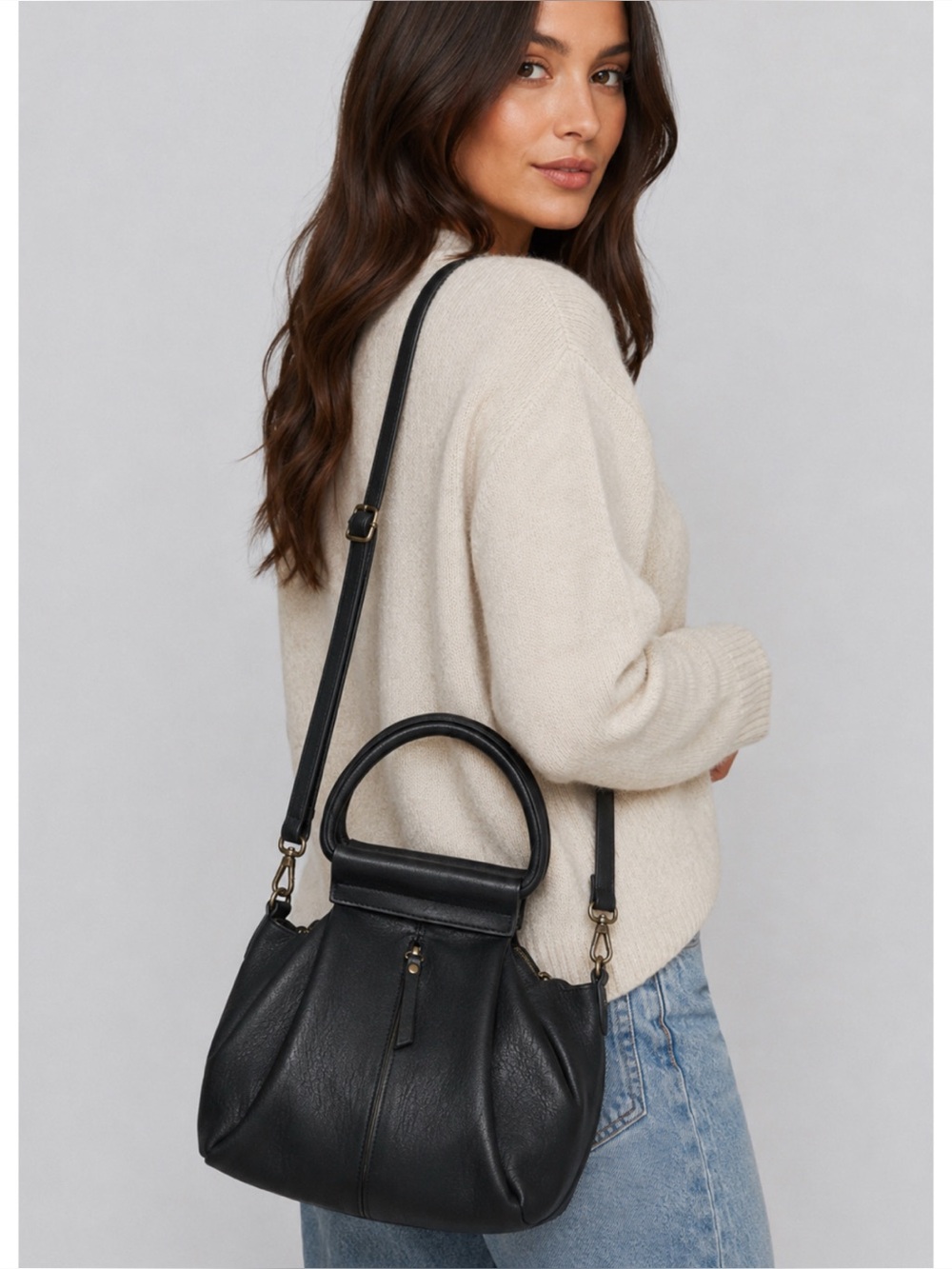 Antik Kraft Anthropologie Slouchy Top Handle Bag Faux Leather Black